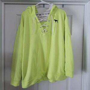 Victoria Secret VS PINK Sherpa Hood Lace Up Campus Pullover Size XL